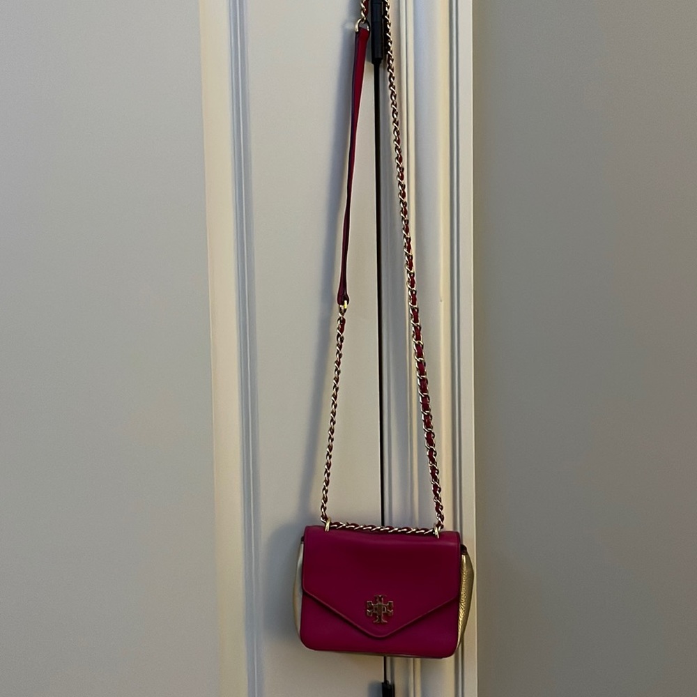 Tory Burch fuchsia and gold small shoulder bag